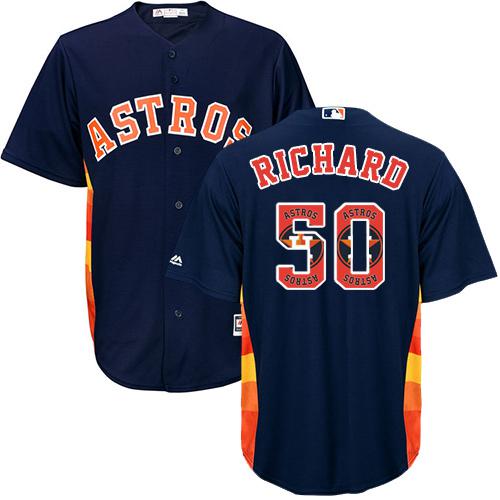 Astros #50 J. R. Richard Navy Blue Team Logo Fashion Stitched MLB Jersey